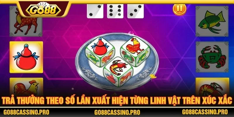 Trả thưởng theo số lần xuất hiện từng linh vật trên xúc xắc